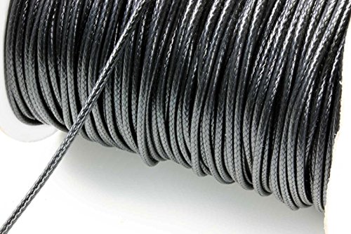 INWARIA Kordel gewachst 3 mm Schnur 5m Band Farbwahl Kordel Garn, BK-45 (3mm - 5m, Schwarz) von inwaria