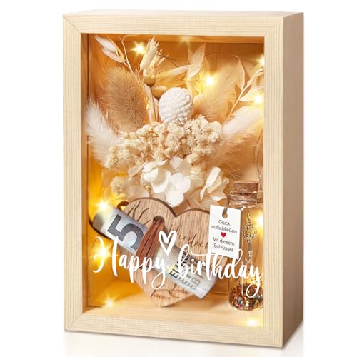 Geldgeschenk Hochzeit, Hochzeitsgeschenke für Brautpaar, Geldgeschenke für Brautpaare, Holzbox + Trockenblumen, Geldgeschenke für Frauen, Geldgeschenk Geburtstag (Happy Birthday) von inyeskon