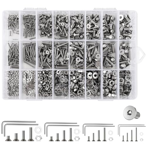 M2 M3 M4 M5 Schrauben Set, 1280 Stück Senkkopfschrauben Set, Edelstahl A2 Flachkopf Innensechskantschrauben mit Muttern Unterlegscheiben und Innensechskantschlüsseln Sortiment Kit Für Montage M2 M3 M4 M5 Schrauben Set, 1280 Stück Senkkopfschrauben Set, Edelstahl A2 Flachkopf Innensechskantschrauben mit Muttern Unterlegscheiben und Innensechskantschlüsseln Sortiment Kit Für Montage von inzeyoz