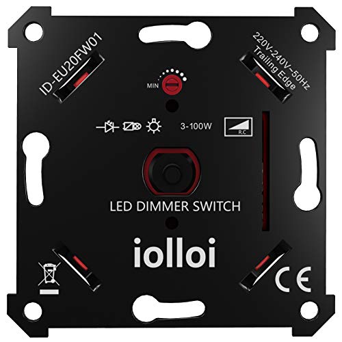 iolloi Dimmschalter, LED Dimmer Schalter 5–100W Unterputzdosen Drehdimmer für Dimmbare LED/Halogen-Leuchtmittel, Dimmer für LED Lampen (Ohne Abdeckung/Ohne Klemmkrallen, LED 100W) von iolloi