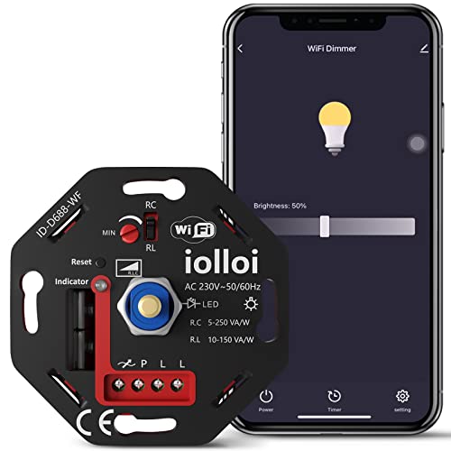 iolloi Universal WiFi/Wlan Dimmschalter, Smart LED Dimmer 230V, Dimmschalter 5-200W, Kompatibel mit Amazon Alexa, Google Home & Tuya Smart Life, dimmer für led lampen (kein Neutralleiter erforderlich) von iolloi