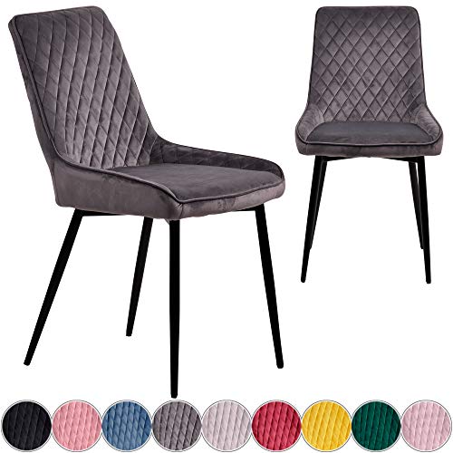 iomangio® 2X Esszimmerstühle 2er Set | Dunkel Grau Esszimmerstuhl Küchenstuhl | Polsterstuhl Design Stuhl mit Rückenlehne, mit Sitzfläche aus Samt/Stoffbezug | Gestell aus Metall | Samt Stühle von iomangio