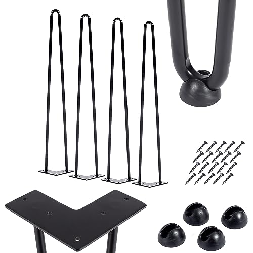 iomangio® 4er Set Hairpin Legs Schwarz 72cm Höhe 2 Stahl Streben – DIY Haarnadel Tischbeine + Bodenschoner & Schrauben – Möbelfüße Tisch Nachttisch Stuhl Tischgestell Haarnadelbeine pulverbeschichtet von iomangio