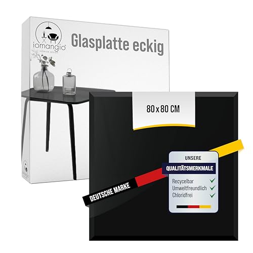 iomangio® Glasplatte Eckig 80 x 80cm Schwarz - Glasscheibe aus gehärtetem ESG Glas 6mm Dick – Tischplatte aus Sicherheitsglas Glas - Ideal als DIY Glastisch Tisch Glas Platte von iomangio