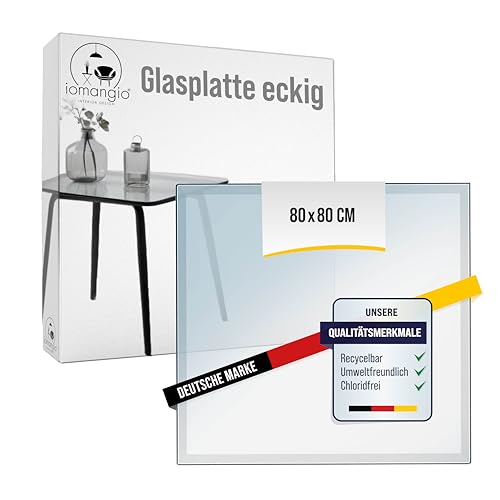 iomangio® Glasplatte Eckig 80 x 80 cm | transparente Tischplatte aus gehärtetem ESG-Sicherheitsglas | 6 mm dick – Ideal für DIY-Projekte, Glastische und als Kamin Glasplatte von iomangio
