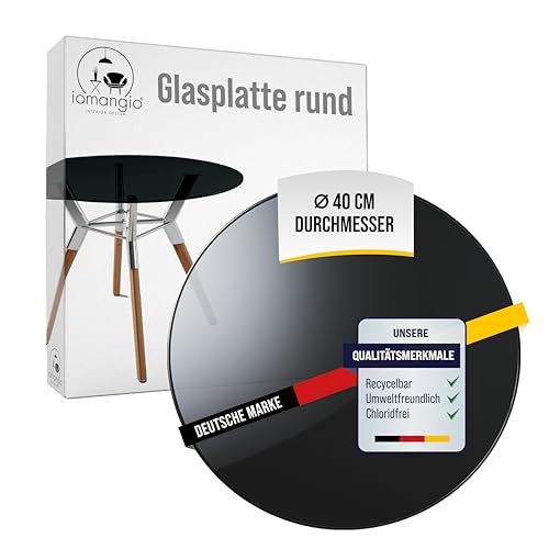 iomangio® Glasplatte Rund Ø 40cm Durchmesser Schwarz - Glasscheibe aus gehärtetem ESG Glas 8mm Dick – Tischplatte aus Sicherheitsglas Glas - Ideal als DIY Glastisch Tisch Glas Platte von iomangio