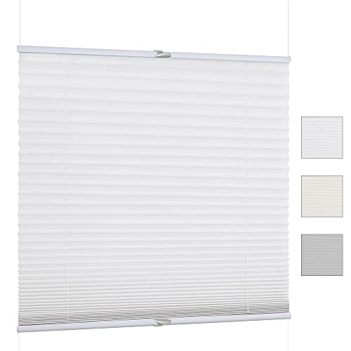 iomangio® Klemm Plissee ohne Bohren Faltrollo mit Klemmträger 105cm x 130cm Weiß Klemmrollo Blickdicht Sonnenschutz Jalousie für Fenster Fertigplissee Rollo von iomangio