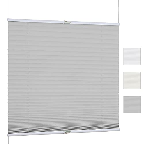 iomangio® Klemm Plissee ohne Bohren Faltrollo mit Klemmträger 100cm x 130cm Grau Klemmrollo Blickdicht Sonnenschutz Jalousie für Fenster Fertigplissee Rollo von iomangio