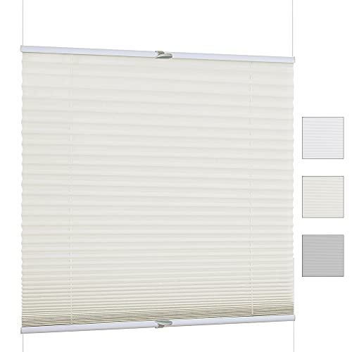 iomangio® Klemm Plissee ohne Bohren Faltrollo mit Klemmträger 105cm x 130cm Beige Klemmrollo Blickdicht Sonnenschutz Jalousie für Fenster Fertigplissee Rollo von iomangio