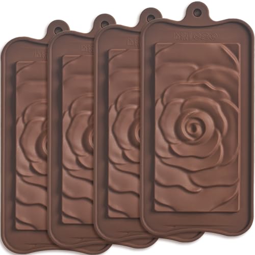 ionEgg Break Apart Silikon-Formen für Schokoladentafeln, Rosenblütenmarkierung, hausgemachte Protein- und Energieriegelformen, 4 Packungen von ionEgg