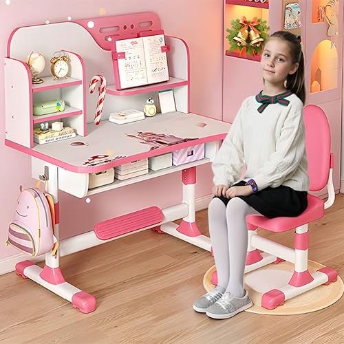 iondelce Schreibtisch Kinder Höhenverstellbar, Ergonomisches Kinder Schreibtisch und Stuhl Set für Lernen & Basteln, Großen Schreibtafel, Bücherregal und Schublade (Rosa) iondelce Schreibtisch Kinder Höhenverstellbar, Ergonomisches Kinder Schreibtisch und Stuhl Set für Lernen & Basteln, Großen Schreibtafel, Bücherregal und Schublade (Rosa) von iondelce