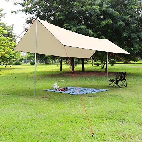 5mx3m Sonnensegel Camping Plane wasserdichte mit Zeltheringen Seile und Stangen, Tarp Hängematte Ultraleichtes Zeltplane Vielseitig Großer Abdeckung Outdoor Plane Tragbar für Outdoor-Reisen von ioutdoor