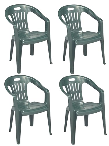 4er-Set stapelbare Stühle mit niedriger Rückenlehne und Armlehnen, Made in Italy, Farbe grün, Maße 55 x 78 x 56 cm 4er-Set stapelbare Stühle mit niedriger Rückenlehne und Armlehnen, Made in Italy, Farbe grün, Maße 55 x 78 x 56 cm von ipae progarden