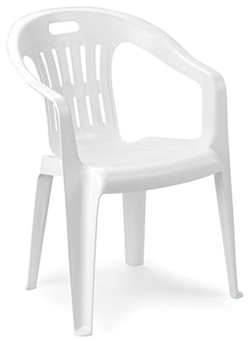 Stapelbarer Stuhl mit niedriger Rückenlehne und Armlehnen, Made in Italy, 56 x 55 x 78 cm, Farbe Weiß von ipae progarden
