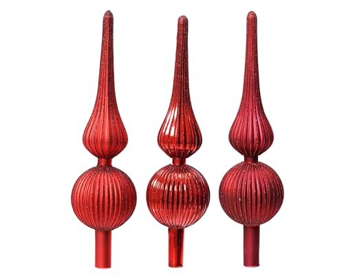 iperbriko Christbaumspitze Glas 31cm hoch 1 Stück Sortiert - mundgeblasene Baumspitze Weihnachtsbaumspitze Zehenkappe aus mattem Glas, Sortiert, 31 x 8 cm- rot von iperbriko