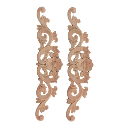 iplusmile 2 Stück Holzapplikation Geschnitzte Blumenornamente Holz onlay für Möbel Dekoration DIY Hausstil Unbemalt Einfache Montage von iplusmile