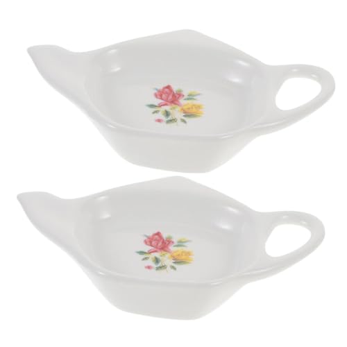 iplusmile 2 Stück Keramik Teebeutelhalter Kannenform Vintage Design Hitzebeständige Teebeutelschale mit Glatten Kanten Praktisches Tee Zubehör für Haushalt und Teetisch Multifunktional als von iplusmile