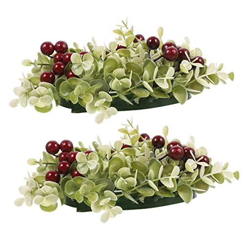 iplusmile 2 Stück Künstlicher Eukalyptus Kranz mit Beeren Teiliges Dekorativer Kerzenring für Esstisch Natürliche Realistische Tischdekoration für Weihnachten Party und Wohnzimmer von iplusmile