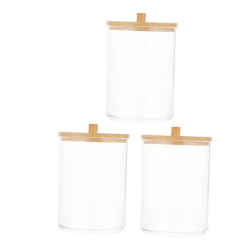 iplusmile 3 Stück Aufbewahrungsbox mit Bambusdeckel Kompakter Baumwollpadhalter und Wattestäbchenbehälter Platzsparender Organizer für Kosmetik und Kleine Gegenstände von iplusmile