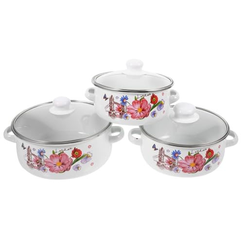 iplusmile 3 Stück Emaille Suppentopf Teiliges mit Deckel Doppelte Griffe Hitzebeständig und Verschleißfest Vintage Kochgeschirr für Herdarten für Suppe und Schmorgerichte zu Hause von iplusmile