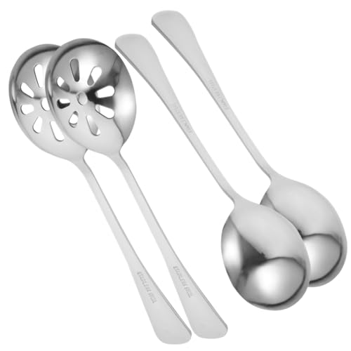 iplusmile 4 Stück Ergonomische Beikostlöffel Edelstahl Kleine Portion Schlitzlöffel mit Glatter Oberfläche Temperaturbeständig Sicher für Junge Mädchen und Kleinkinder von iplusmile