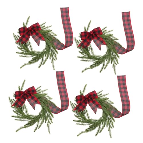 iplusmile 4 Stück Kleine Weihnachtskränze aus Künstlichem Pinienzweig mit Rot-schwarzer Karoschleife Strapazierfähige Tür Küchenhängedekoration Platzsparend für Schränke Fenster Wohnzimmer von iplusmile