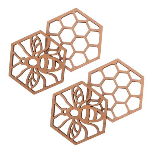 iplusmile 4 Stück Teiliges Bienenwaben Holz Deko mit Becheruntersetzern und Hängedekorationen Handgefertigt Natürliche Holzoptik Praktische und Ästhetische Dekoration für Imker und von iplusmile
