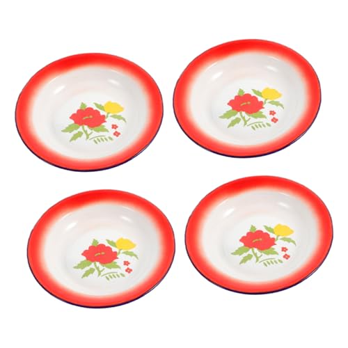 iplusmile 4 Stück Teiliges Vintage Emaille Geschirr Rundes Metall Campingteller Robust Hitzebeständig Leicht zu Reinigen für Hot Pot Bbq und Familienfeiern von iplusmile