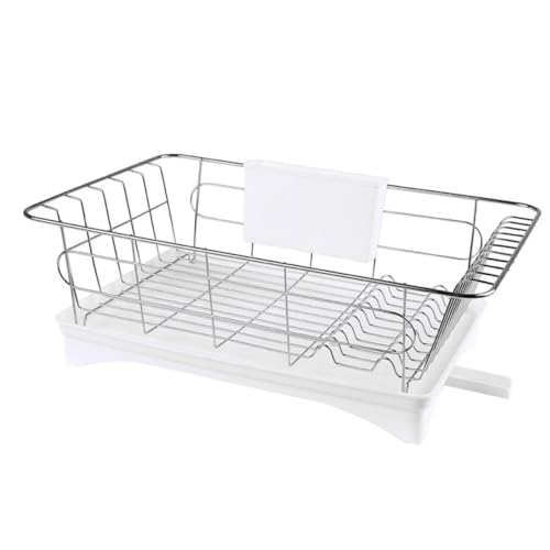iplusmile Abtropfgestell mit Auffangschale Edelstahl Geschirrhalter Küchenutensilien Organizer Weiß Platzsparend Robust für Obst Gemüse Besteck Geschirr Trocknen von iplusmile