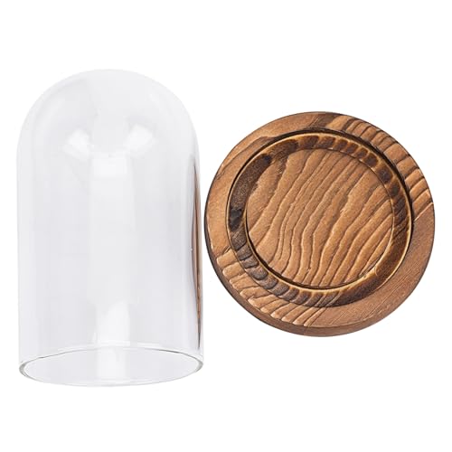 iplusmile Dekorativer Glas kerzenhalter mit Transparenter Glasglocke und Antikem Holzsockel Stilvolles Wohnaccessoire für Romantische Atmosphäre bei Hochzeit Party und Feierlichkeiten von iplusmile