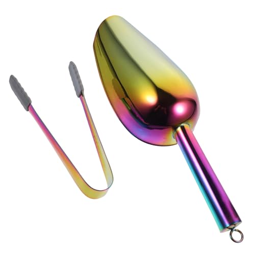 iplusmile Edelstahl Eiswürfel Zange und Eisschaufel mit Silikonkopf Multifunktionale Küchenhilfe für Bar Grill Eisportionierung Leicht und Kompakt Teiliges in Farbverlauf von iplusmile