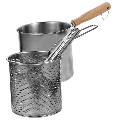 iplusmile Edelstahl Fritteuse mit Frittierkorb und Lebensmittelzange Robuster Tiefer Kochtopf Leicht und Langlebig für Haushalt und Küche Praktische Handhabung Zeitersparend und Vielseitig von iplusmile