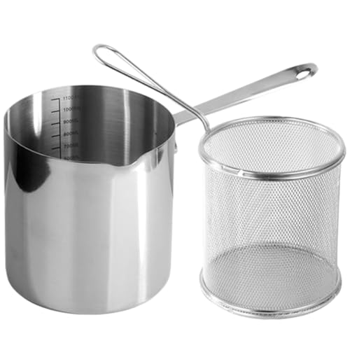 iplusmile Edelstahl Frittiertopf mit Griff Frittierkorb und Tiefem Boden Schnelles Erhitzen Sicherer Haushalt Mini Fritteuse Korb für Vielseitiges Kochen und Einfache Reinigung von iplusmile