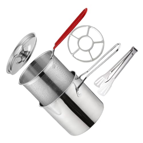 iplusmile Edelstahl Mini Fritteuse mit Korb und Deckel Herd Topf zum Frittieren von Garnelen Hähnchen und Pommes Tiefer Gleichmäßiger Hitzeverteilung Kompatibel mit Meisten Herdarten für von iplusmile
