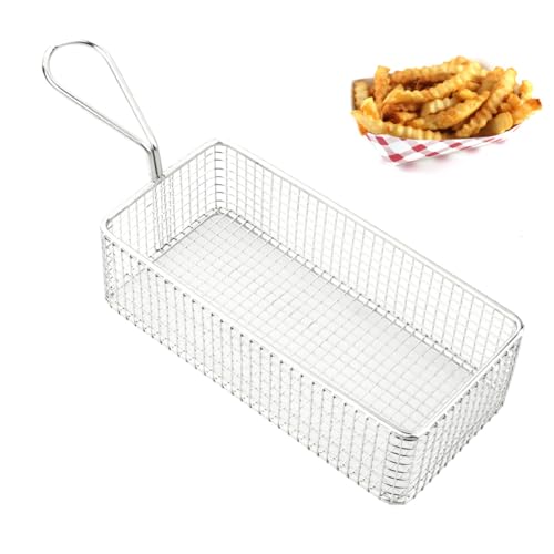 iplusmile Frittierkorb mit Grobem Drahtgeflecht Rechteckiger Mini Snackkorb für Pommes und Frittierte Speisen Hitzebeständig mit Langem Griff Geeignet für Töpfe und Heißluftfritteusen von iplusmile