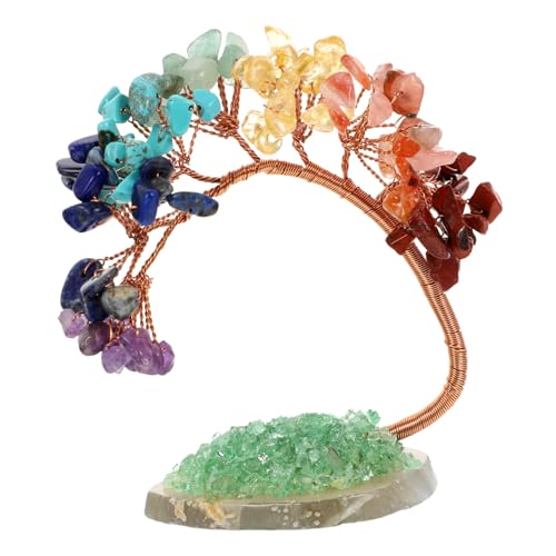 iplusmile Kristall Lebensbaum Desktop Deko Siebenfarbiges Handgefertigtes Ornament mit Natürlichem Kristallsplitt Stabiles Feng Shui Baum Symbol für Zuhause Büro Restaurant von iplusmile
