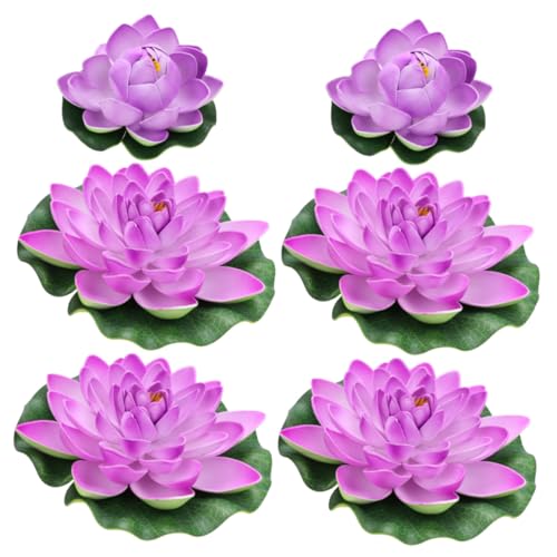 iplusmile Dekorationen Für Aquarien Künstlicher Lotus Seerosen Künstlich 6Pcs Lotusblume Lila - Schwimmende n Dekor Lilien Blumen Wasser Hausgarten Teich Aquarium Hochzeitsdekor Wohnkultur von iplusmile