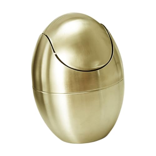 iplusmile Mini Desktop Mülleimer mit Schwingdeckel Eierförmiger Kleiner Tischabfalleimer Gold Langlebiger Tischmülleimer für Kleinen Müll im Büro oder Zuhause von iplusmile