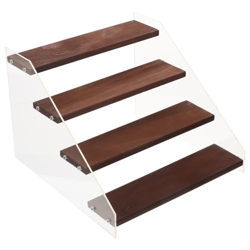 iplusmile Multi Tier Display Regal Stufig aus Transparentem Kunststoff und Massivholz Stabiler Desktop Organizer für Figuren Schmuck und Platzsparender Aufsteller für Büro und Zuhause von iplusmile