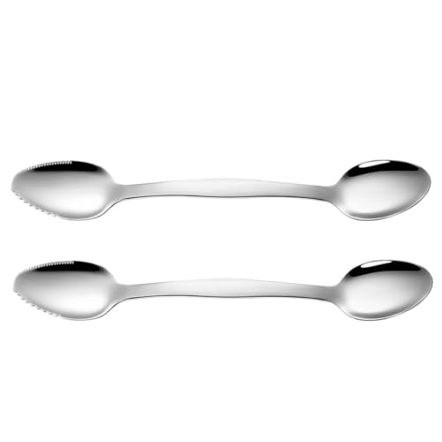 iplusmile Multifunktionaler Edelstahl Schaber löffel mit Doppelseitigem Rundem Sägezahndesign Kratzfest für Obst Dessert und Babynahrung Praktisches Küchenutensil von iplusmile