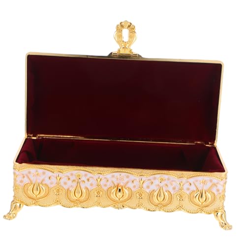 iplusmile Retro Schmuckschatulle Goldweiß mit Metallprägung Kleine Schmuckbox für Ringe Halsketten und Ohrringe Vielseitiger Aufbewahrungsorganizer im Europäischen Vintage-stil Stilvolle von iplusmile