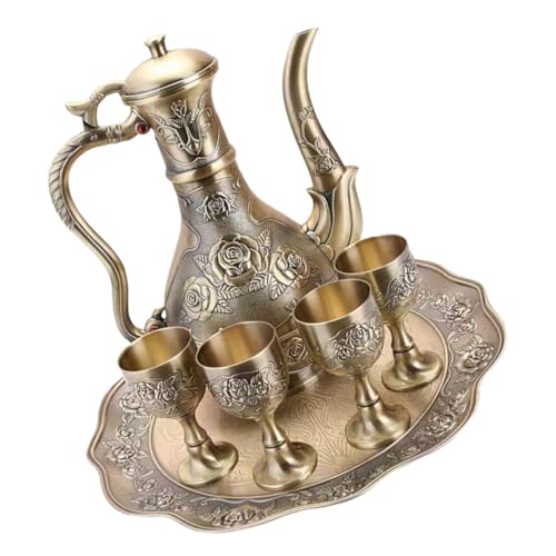 iplusmile Vintage Türkisches Kaffee Weingeschirr-set aus Metall mit Kanne Bechern und Tablett Antike Bronzeoptik Robust Leicht zu Reinigen für Tee Weinpartys Hochzeit Zuhause von iplusmile