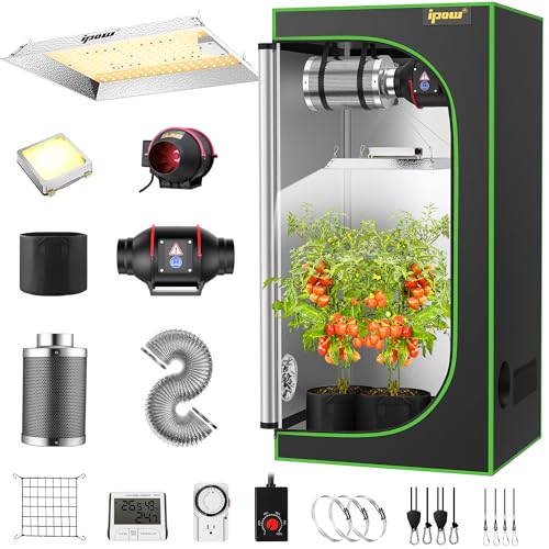 IPOW Grow Tent Kit Komplettsystem 0,6 x 0,6 m mit VS1000 LED-Wachstumslicht, 10,2 cm 190 CFM Inline-Ventilator, Kohlefilter und 2,4 m Luftführungs-Kombination, 61 x 61 x 139,7 cm IPOW Grow Tent Kit Komplettsystem 0,6 x 0,6 m mit VS1000 LED-Wachstumslicht, 10,2 cm 190 CFM Inline-Ventilator, Kohlefilter und 2,4 m Luftführungs-Kombination, 61 x 61 x 139,7 cm von ipow