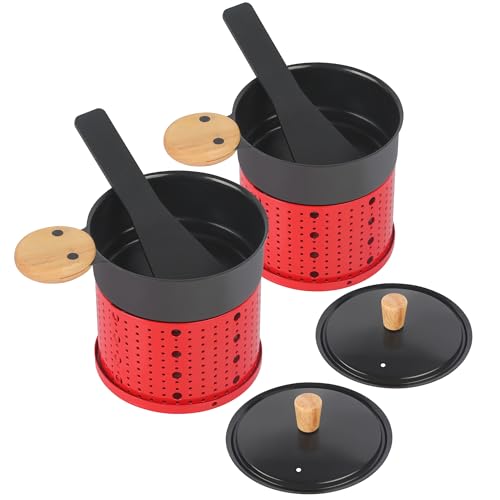 ipow 2er Set Mini Raclette Grill, Racletteofen Set antihaftbeschicht Kerzenraclette für Teelichter, Mini Raclettes, Teelicht-Raclette mit 2 Schaufeln und Deckel, Rot von ipow
