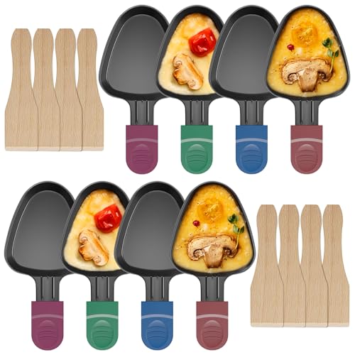 ipow 8 Stück Raclette Pfännchen Ersatz Mini Pfännchen Antihaftbeschichtet dreieckig für Raclette mit 8 Holzschaufeln und bunten Isoliergriffen ipow 8 Stück Raclette Pfännchen Ersatz Mini Pfännchen Antihaftbeschichtet dreieckig für Raclette mit 8 Holzschaufeln und bunten Isoliergriffen von ipow