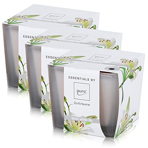 Essentials by Ipuro Duftkerze white lily 125g - Der reine Duft der weißen Blüte – ein blumig zartes Dufterlebnis (3er Pack) von Ipuro