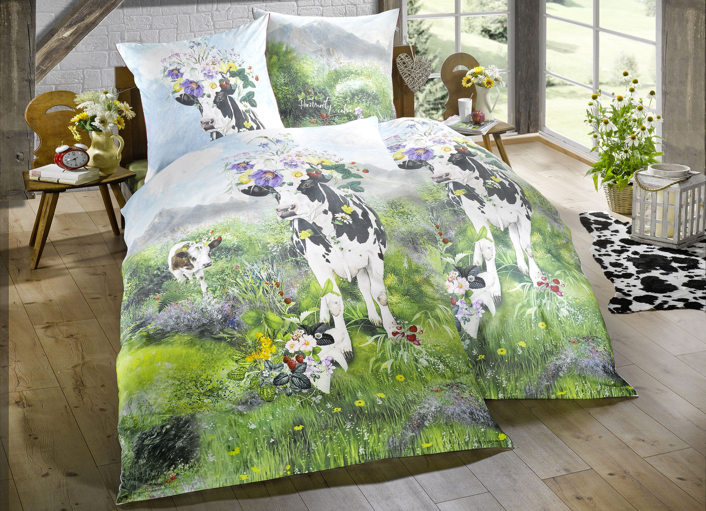 Bettwäsche-Garnitur mit Sommerwiesen-Motiv, Größe 112 (80x80 cm + 135x200 cm), Multicolor von irisette
