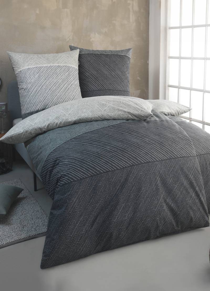 Kuschelweiche Bettwäsche-Garnitur aus Baumwolle, Größe 114 (80/80 cm + 155/200 cm), Grün-Grau von irisette