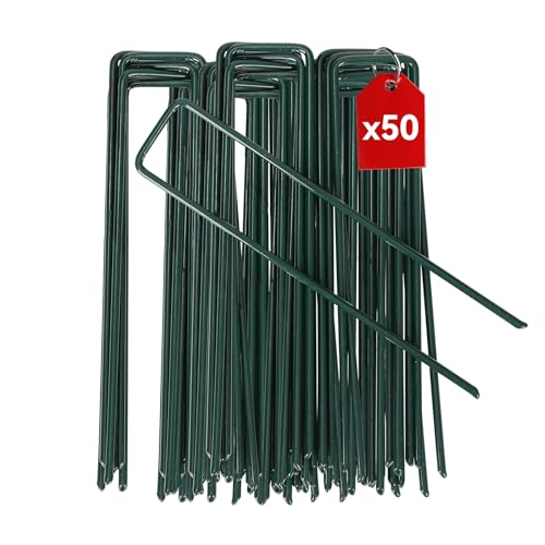 iropro Erdanker für Unkrautvlies (50 Stück), Stabile Heringe Erdnägel für Unkrautvlies, Gartenvlies, Zaun & Camping, Anti-Rost Erdnägel aus Stahl, 150x25mm Zeltheringe-Bodenanker Ø 3mm, Grün von iropro