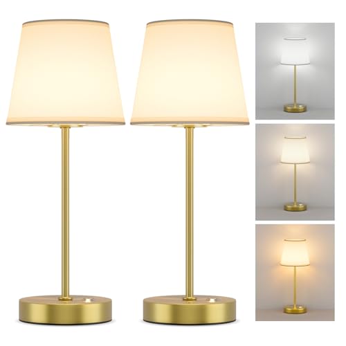 irotine Gold 2 Stück Akku LED Tischlampen aus Stoff, Tragbare 6000mAh Wiederaufladbare Kabellose LED Tischleuchte, 3 Beleuchtungsmodi, Dimmbare Akku-Tischlampe für Camping/Terrasse/Restaurant von irotine